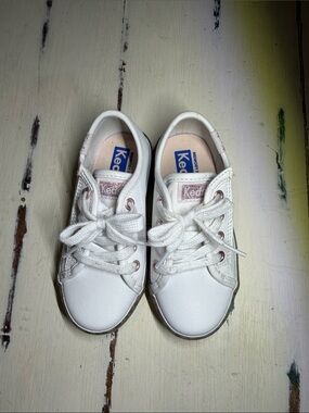 Toddler Keds White Sneakers with Leopard Print Sole SZ 7